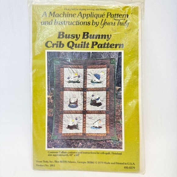 Busy Bunny Crib Quilt‎ Pattern Yours Truly Vintage 70s Machine Applique - Picture 1 of 8